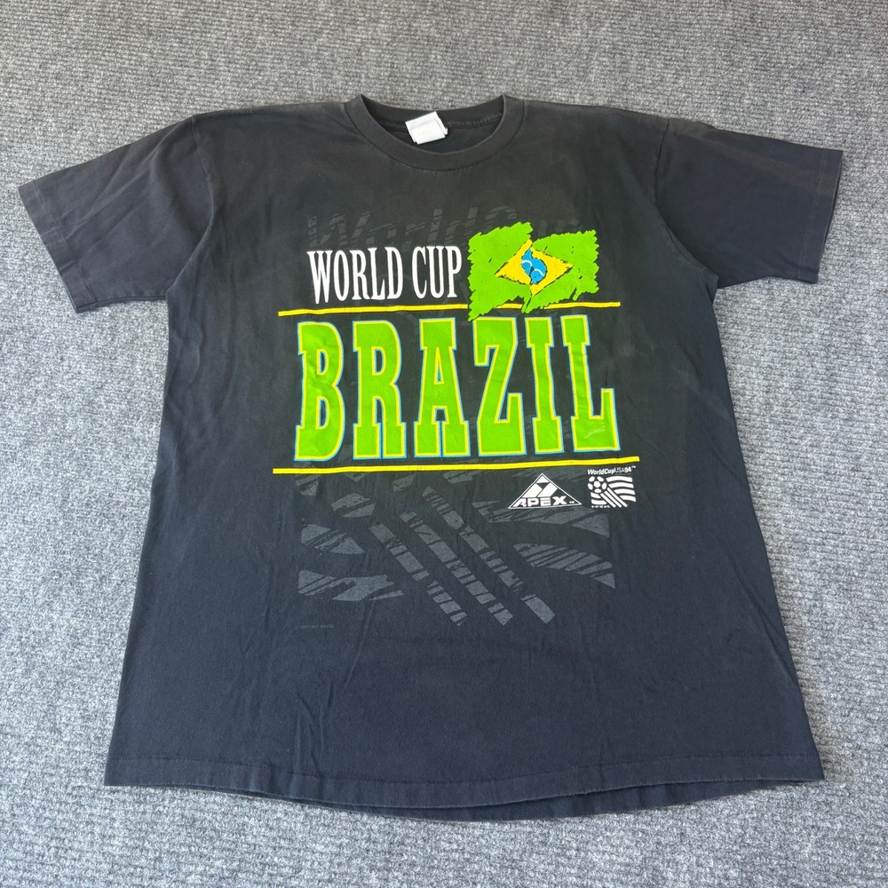 Vintage Apex One World Cup USA 94 Brazil T-Shirt Mens Large Black Single Stitch
